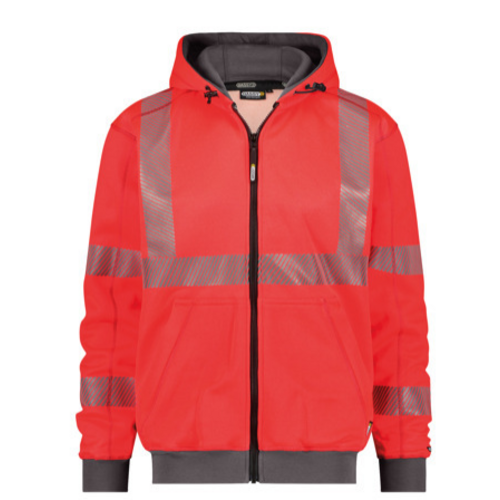 SWEAT SHIRT A CAPUCHE EVANS ROUGE/GRIS HV POLY/COTON 280GR