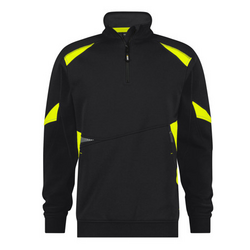 SWEAT SHIRT ARATU NOIR/JAUNE COL ZIPPE COTON/POLY 305GR