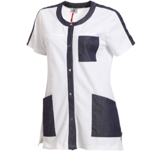 TUNIQUE FEMME MC BELINDA BLANC/BLUE DENIM CP 220GR