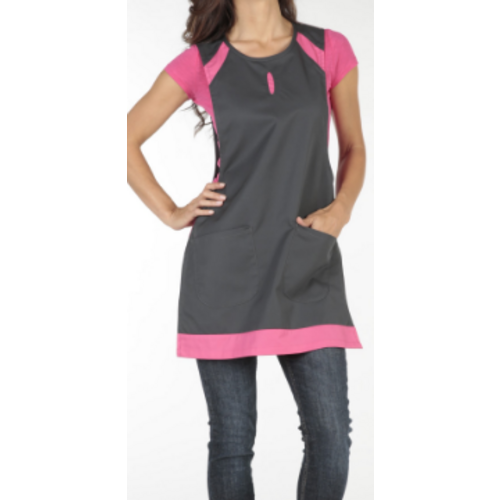 TABLIER CHASUBLE  DEBBY  CHARBON / FUSHIA PC