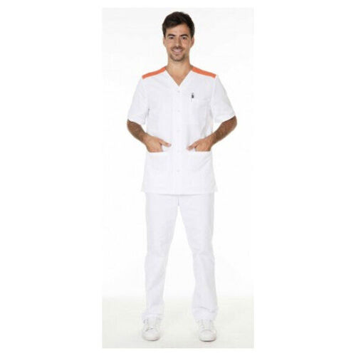 TUNIQUE HOMME VALENTIN  MC PC 65/35 BLANC/CORAIL