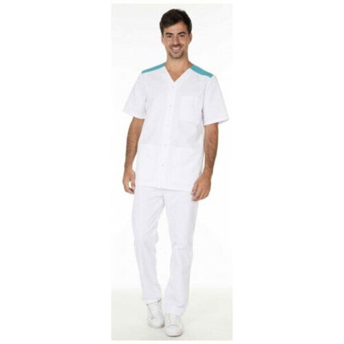 TUNIQUE HOMME VALENTIN  MC PC 65/35 BLANC/LAGON