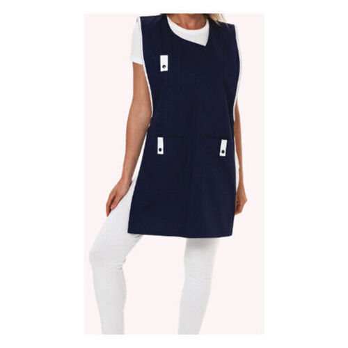 TABLIER CHASUBLE ALICE MARINE PAREMENT BLANC PC 65/35 FERMETURE PAR PRESSIONS