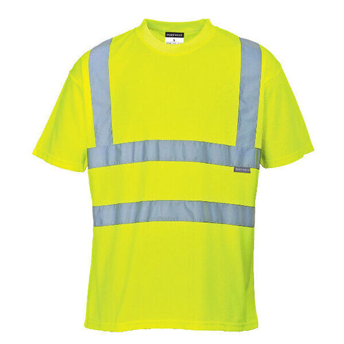 T SHIRT HV EN471 CL2 MC POLYESTER FLUO JAUNE AV.BANDES