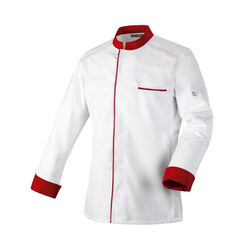 VESTE DE CUISINE MIXTE ABAX ML BLANC/ROUGE POLYCOTON