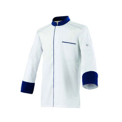 VESTE DE CUISINE MIXTE ABAX ML BLANC/MARINE POLYCOTON