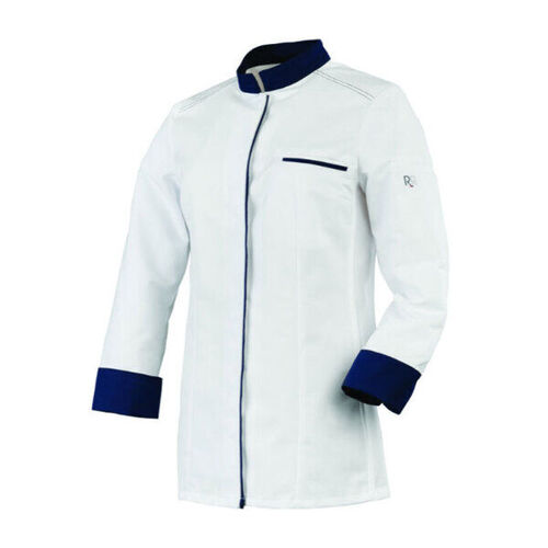 VESTE DE CUISINE FEMME ELBAX ML BLANC/MARINE POLYCOTON