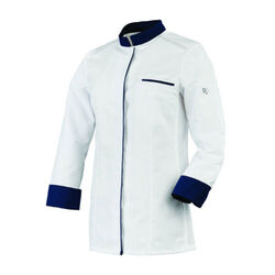 VESTE DE CUISINE FEMME ELBAX ML BLANC/MARINE POLYCOTON