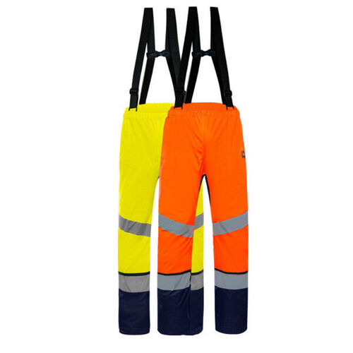PANTALON DE PLUIE ENDUIT PU A BRETELLE BERMUDES  HV ORANGE