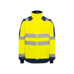 Gilet de froid haute visibilit&eacute; FREYA - Normes EN ISO 20471 & EN 14058 - Manches amovibles & Polyester recycl&eacute; GRS� - Jaune / Marine Rezé