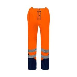 Pantalon de pluie haute visibilit&eacute; POS&Eacute;IDON - EN ISO 20471 Classe 1 & EN 343 - &Eacute;co-responsable - Orange / Marine Rezé
