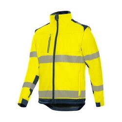 Veste Softshell haute visibilit&eacute; T2S SHERPA EN ISO 20471 - Manches amovibles, doublure Micromink et protection anti-ondes ONDE-BRELLA� - Jaune / Marine Rezé