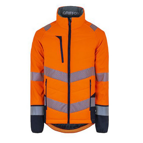 BLOUSON SOFTSHELL GRIFFON ORANGE/MARINE HYBRIDE MATELASSE DOUDOUNE
