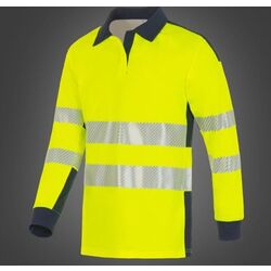 POLO HAUTE VISIBILITE JAUNE/MARINE MANCHE LONGUES POLY/COTON REF.POLOEWHL02