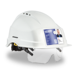 CASQUE DE CHANTIER IRIS 2 BLANC LUNETTES INCOLORES ET PORTE BADGE REF.0271SPBC Rezé