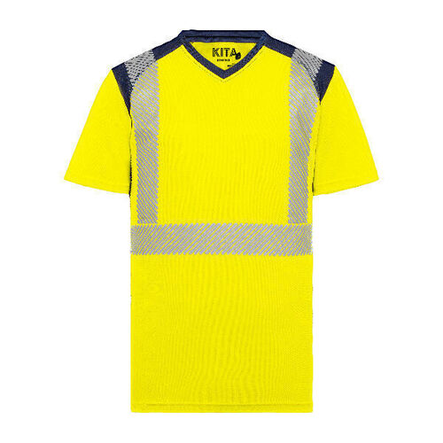 TSHIRT KITA/ATHENA JAUNE/MARINE MC 100% POLY RECYCLE GRS 130GR REF.TSHIRKITAC1JM