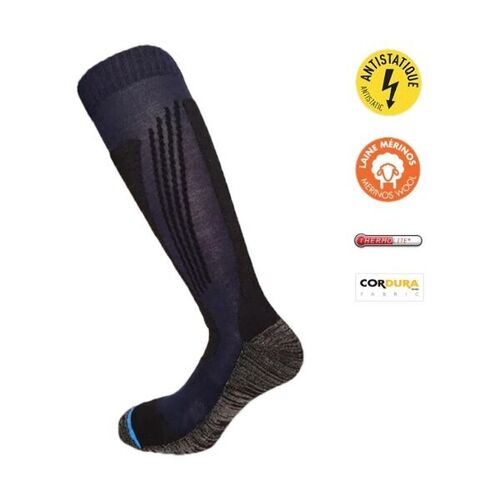 Chaussettes de travail hautes K2 JLF Pro - Sp&eacute;ciales environnement froid, antistatiques et conductrices, laine m&eacute;rinos