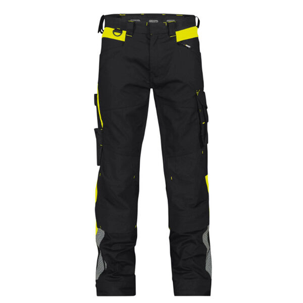 PANTALON STRETCH CANTON NOIR/JAUNE AVEC POCHES GENOUX PC 245GR