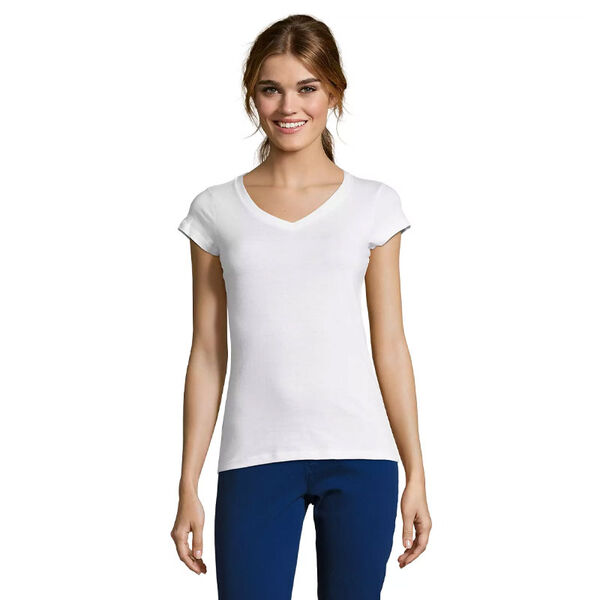 T.SHIRT FEMME 100% COTON COL V COUPE AJUSTEE REF.11388