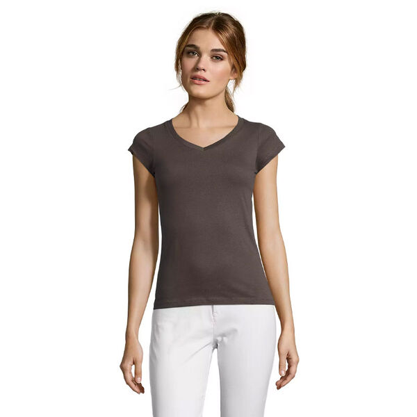 T.SHIRT FEMME 100% COTON COL V COUPE AJUSTEE REF.11388