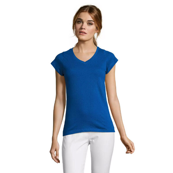 T.SHIRT FEMME 100% COTON COL V COUPE AJUSTEE REF.11388