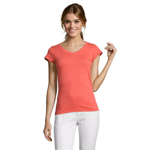 T.SHIRT FEMME 100% COTON COL V COUPE AJUSTEE REF.11388