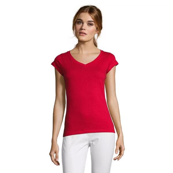 T.SHIRT FEMME 100% COTON COL V COUPE AJUSTEE REF.11388