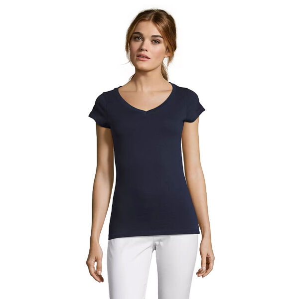 T.SHIRT FEMME 100% COTON COL V COUPE AJUSTEE REF.11388