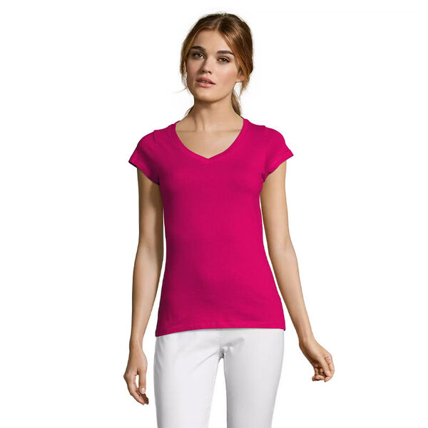T.SHIRT FEMME 100% COTON COL V COUPE AJUSTEE REF.11388