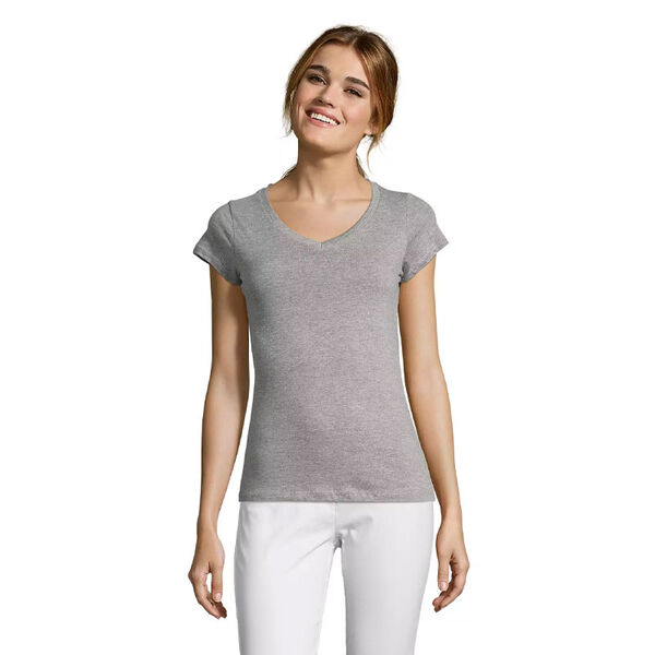 T.SHIRT FEMME 100% COTON COL V COUPE AJUSTEE REF.11388